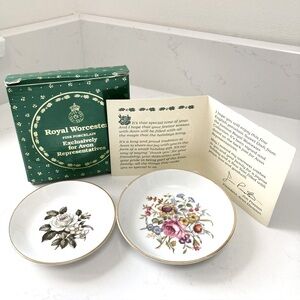 Royal Worcester Floral Porcelain and Bone China Jewelry, Trinket Dishes